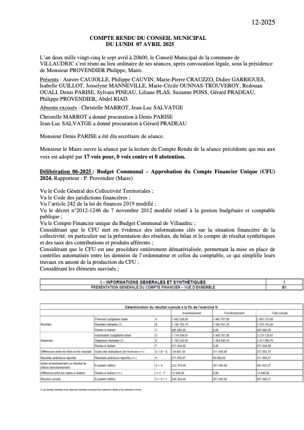 Conseil municipal du 7 avril 2025