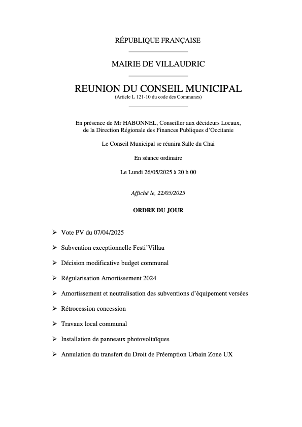 CONVOC Conseil Municipal 26 05 25