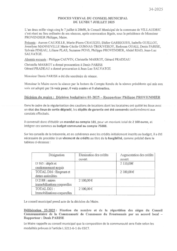 Conseil municipal du 29 septembre 2025