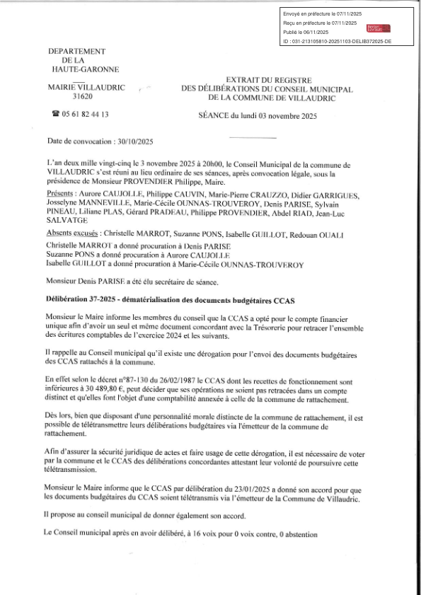 Délibération 37-2025 - dématérialisation des documents budgétaires ccAS