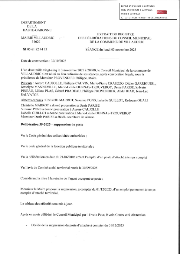 Délibération39-2025 - suppression de poste