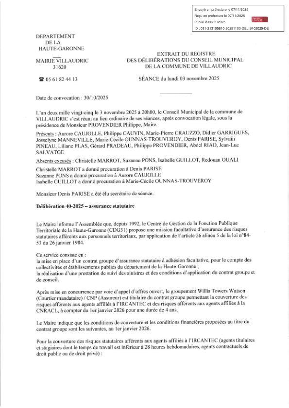 Délibération 40-2025 - assurance statutaire