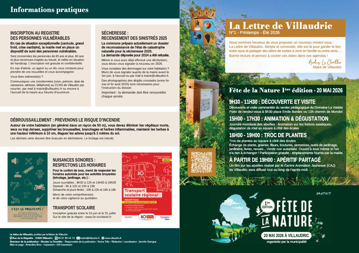 La Lettre de Villaudric N°1 - Printemps - Été 2026